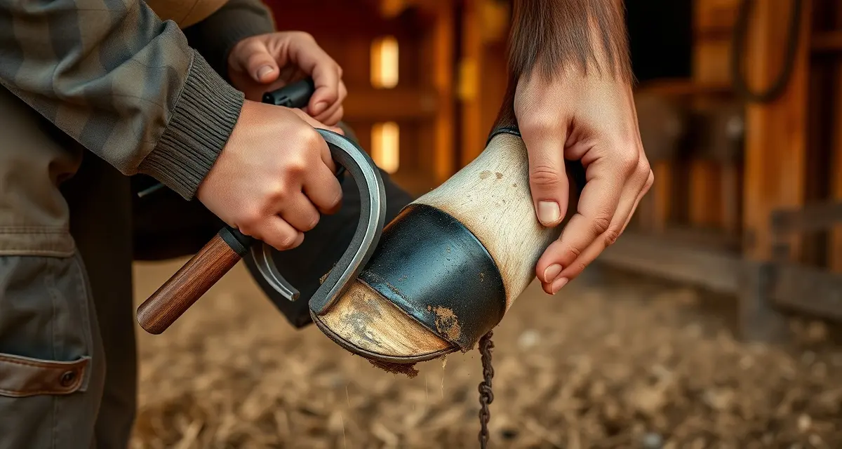 Arkansas Farrier Rates and Hoof Care Pricing Professional farrier trimming and shoeing horse hooves in Arkansas, demonstrating farrier services and pricing