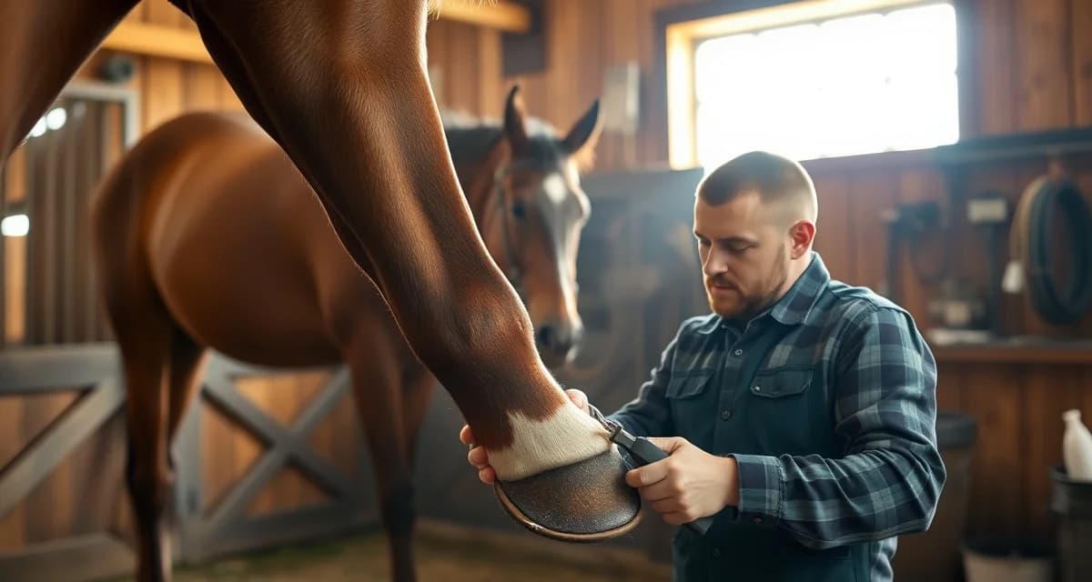 Expert farrier services for Baltimore suburban horse communities Professional farrier performing hoof care and horseshoe application in Baltimore Maryland equestrian facility