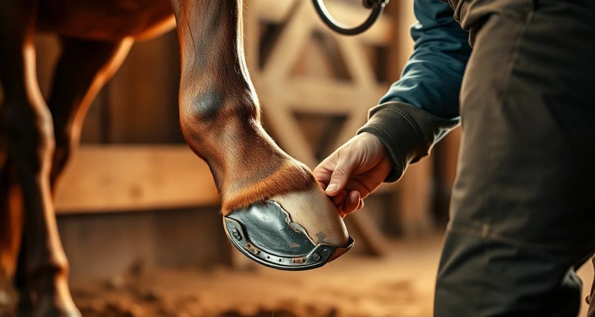 Expert farrier pricing and hoof care for barrel racing horses Professional farrier fitting a custom horseshoe on a barrel racing horse's hoof during specialized hoof care work