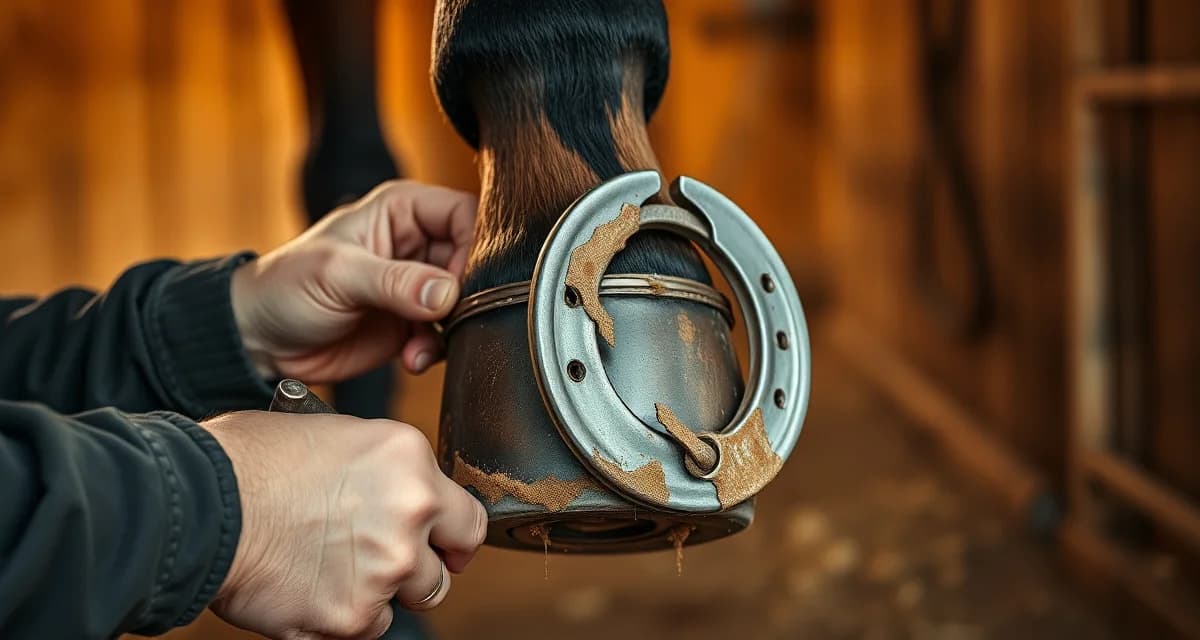 Expert Belgian draft horse shoeing techniques Farrier fitting custom horseshoe on Belgian draft horse hoof during professional shoeing appointment