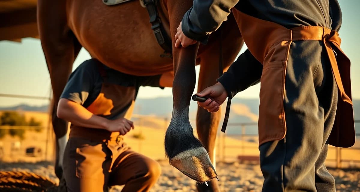 Farrier hoof care management in California Professional farrier trimming and shoeing a horse hoof using FarrierIQ scheduling software for California farriers