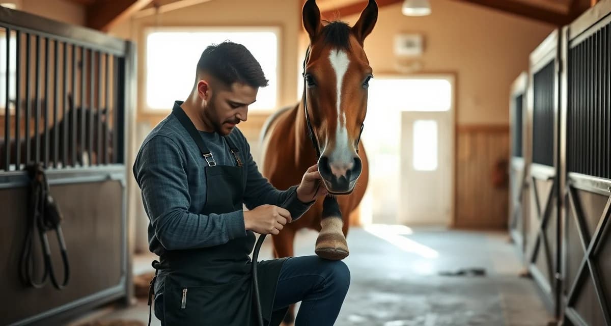 FarrierIQ scheduling solution for Connecticut farriers Professional farrier providing hoof care services using modern scheduling software in Connecticut equestrian facility