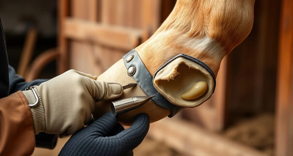 Expert farrier corrective shoeing for navicular horses Farrier performing corrective shoeing technique on horse hoof for navicular syndrome management and lameness treatment