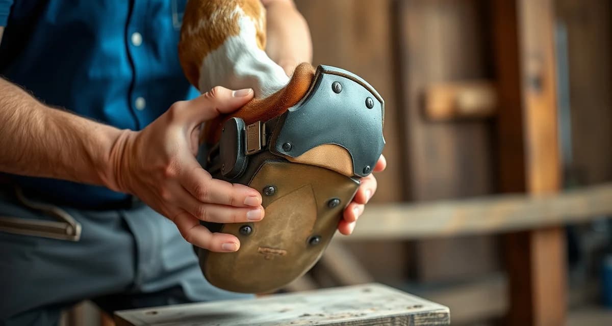 Professional corrective shoeing for ringbone in horses Farrier applying corrective shoe to horse hoof with ringbone, demonstrating arthritic condition management technique
