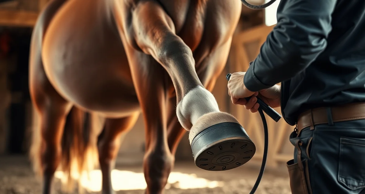 Professional draft horse shoeing service Farrier shoeing a draft horse's hoof, demonstrating proper technique for draft horse hoof care and maintenance.