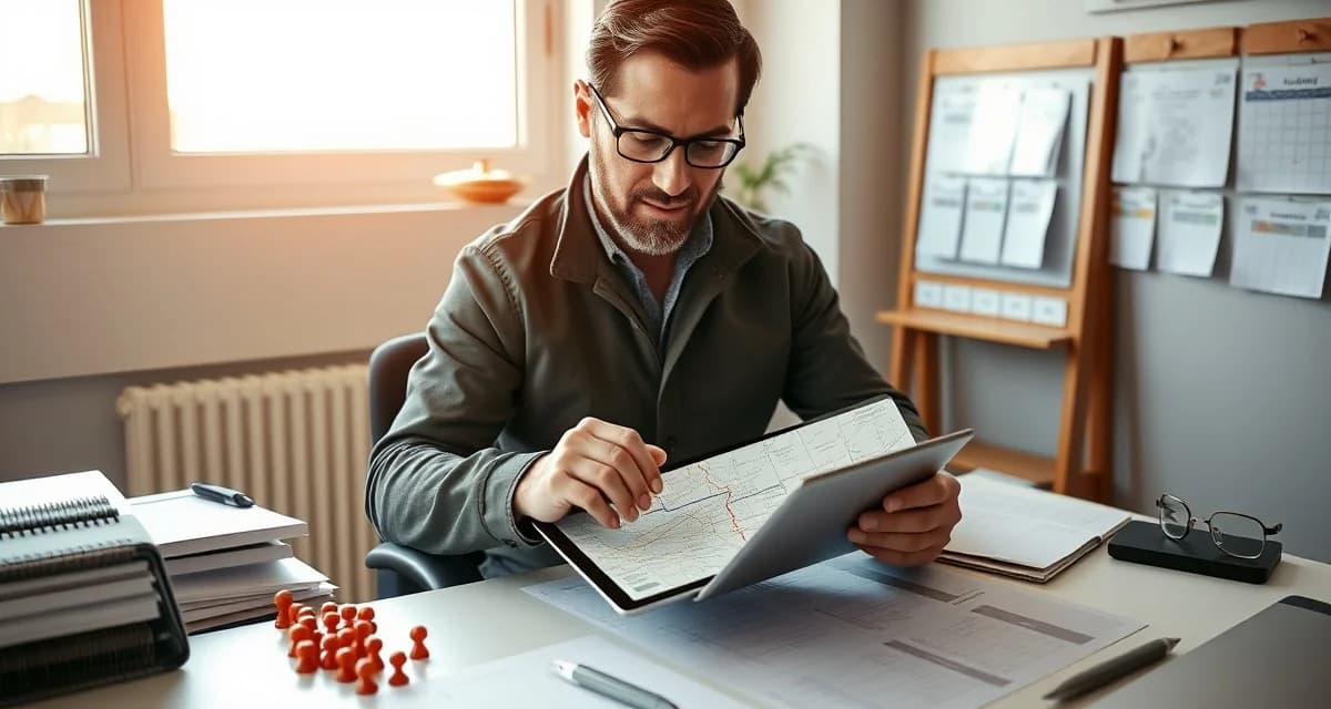 Strategic farrier route mapping and optimization Farrier reviewing optimized route sequence on digital map to improve scheduling efficiency and reduce travel time between clients