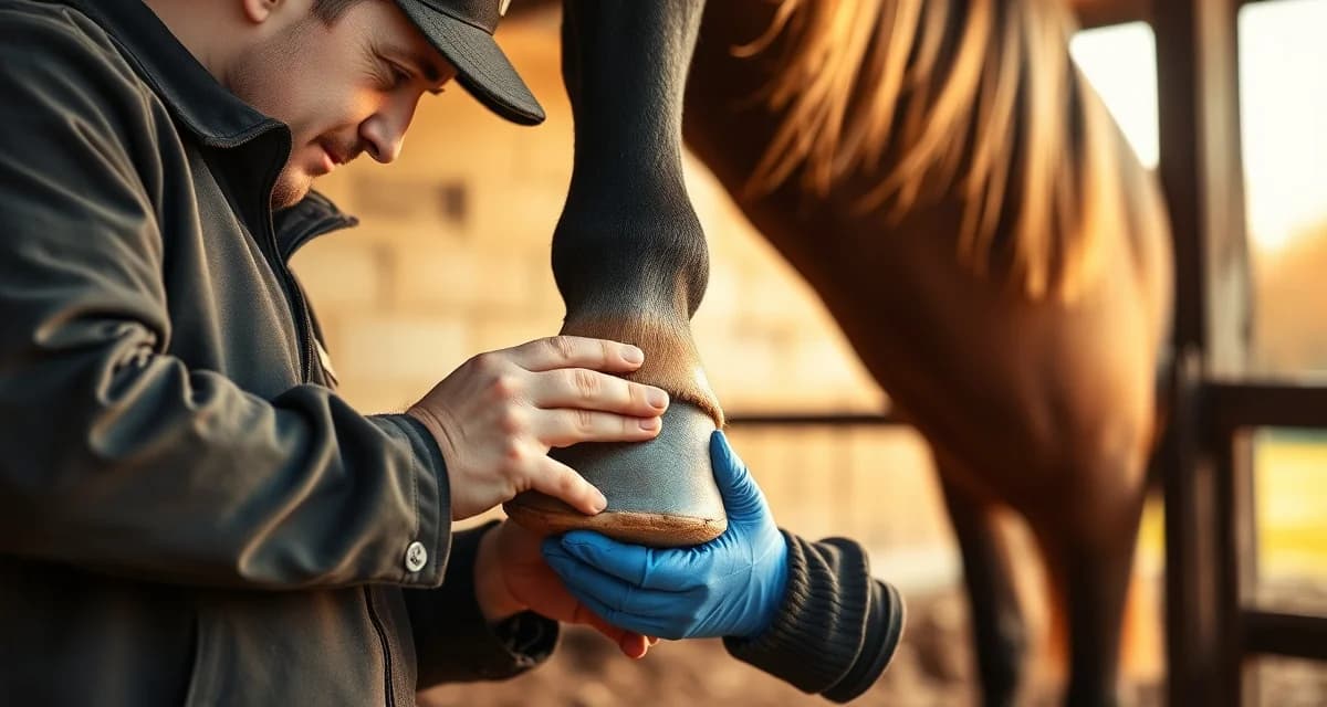 Fall hoof care preparation checklist Farrier performing fall hoof evaluation on horse to prepare hooves for winter cold months and seasonal changes.