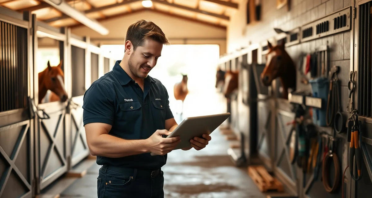 Scale your farrier business with efficient hoof care management Professional farrier managing large horse practice with digital scheduling software for 200+ horses