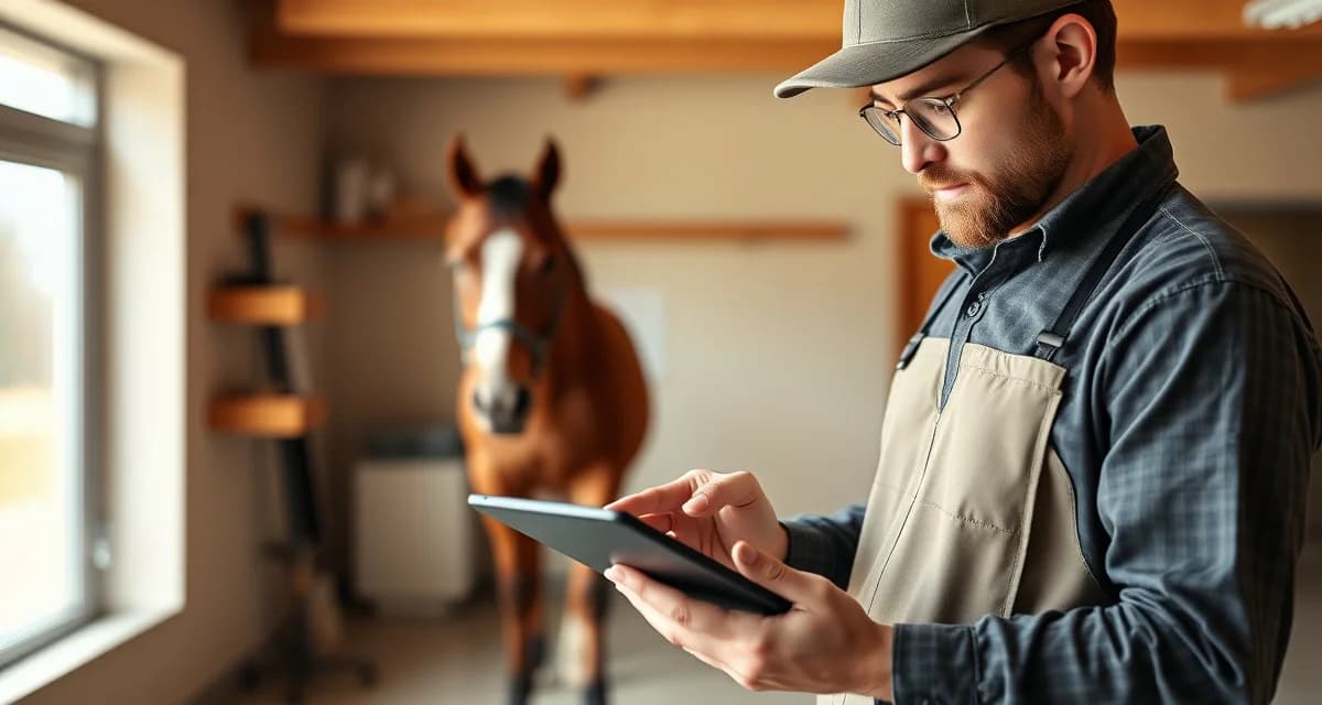 FarrierIQ scheduling software pricing breakdown Farrier scheduling app pricing interface showing monthly cost comparison and hoof care management features on tablet device