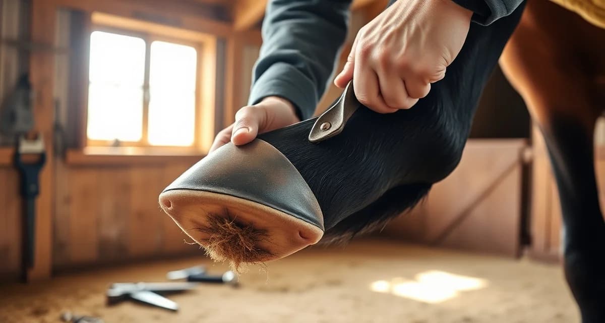 Expert farrier appointment duration guide Professional farrier performing hoof trimming and shoeing on horse, demonstrating farrier appointment process and hoof care management techniques.
