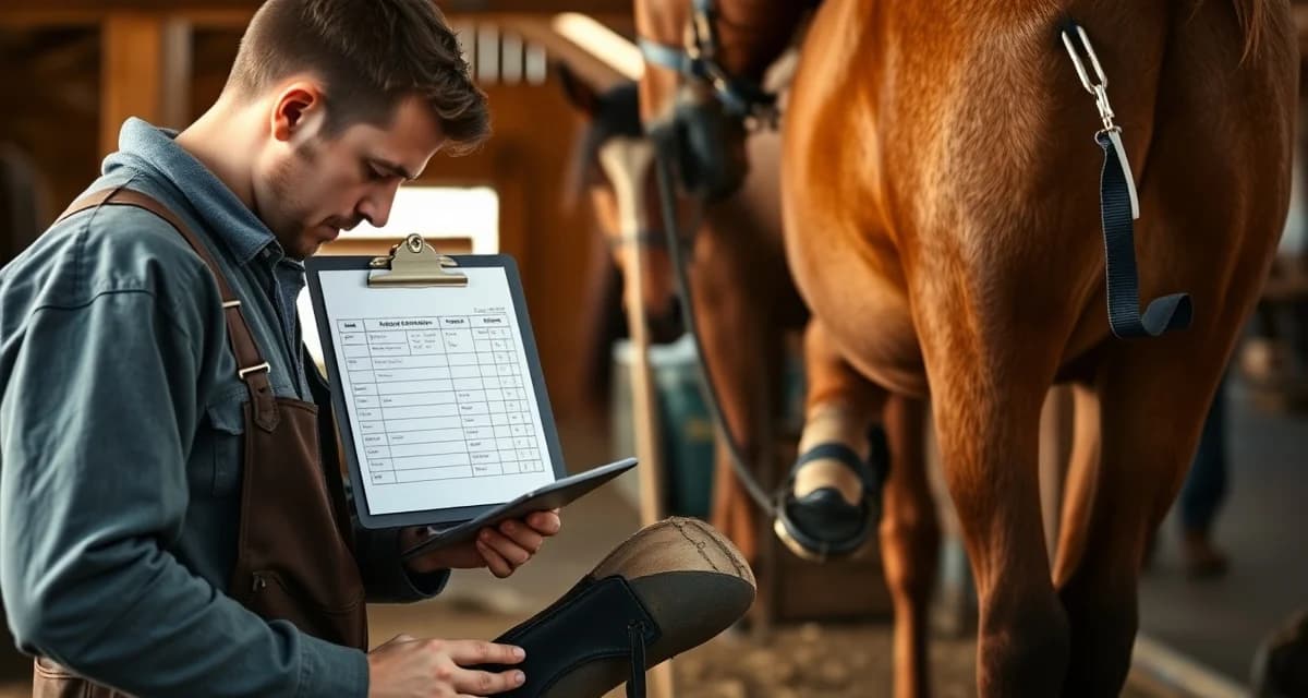 Farrier business management and scheduling systems Professional farrier managing horse hoof care with organized scheduling and business management systems for running a successful farrier business