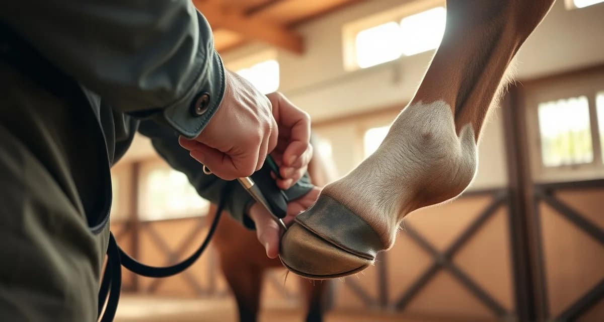 Farrier providing professional hoof care services Professional farrier trimming and caring for a horse's hoof in Florida, demonstrating farrier services and hoof care expertise.