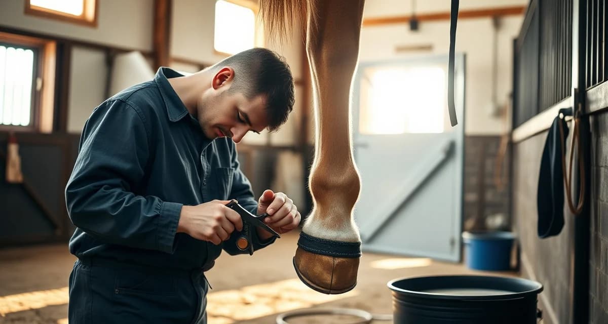 Professional farrier case study on eliminating no-shows Farrier demonstrating professional hoof care techniques, highlighting the scheduling solutions that reduced missed appointments.