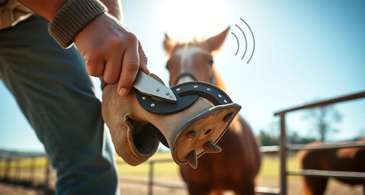 Offline farrier app enables field work in areas with poor connectivity Farrier working on horse hoof in remote rural area without cell signal using offline farrier scheduling app