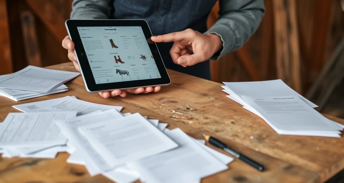 Digital farrier scheduling replaces paper records Farrier comparing digital scheduling app on tablet versus traditional paper records for hoof care management