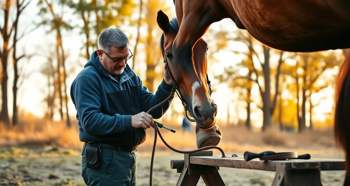 Trail horse farrier pricing and hoof care services Professional farrier performing hoof care on a trail horse, demonstrating proper farrier pricing and maintenance for pleasure horses.