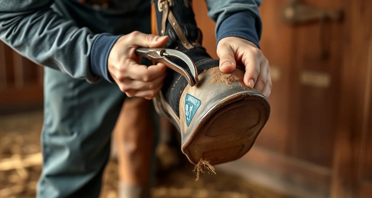 Expert farrier at work: NC hoof care and shoeing services Professional farrier applying steel horseshoes to a horse's hoof, demonstrating North Carolina farrier services and hoof care expertise.