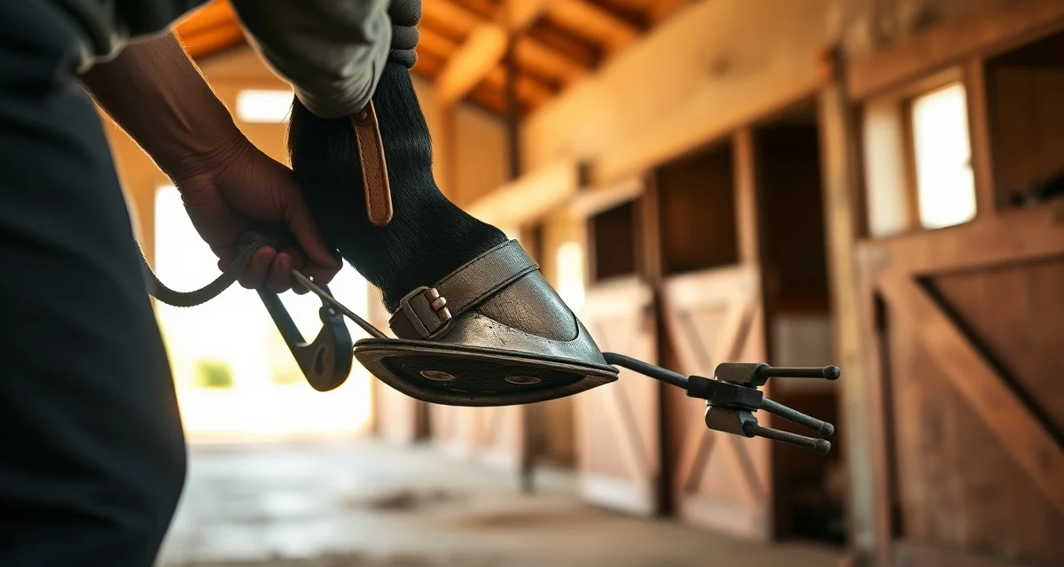 South Dakota Farrier Pricing and Hoof Care Services Professional farrier performing hoof care and shoeing on a horse in South Dakota, demonstrating standard farrier services and rates.