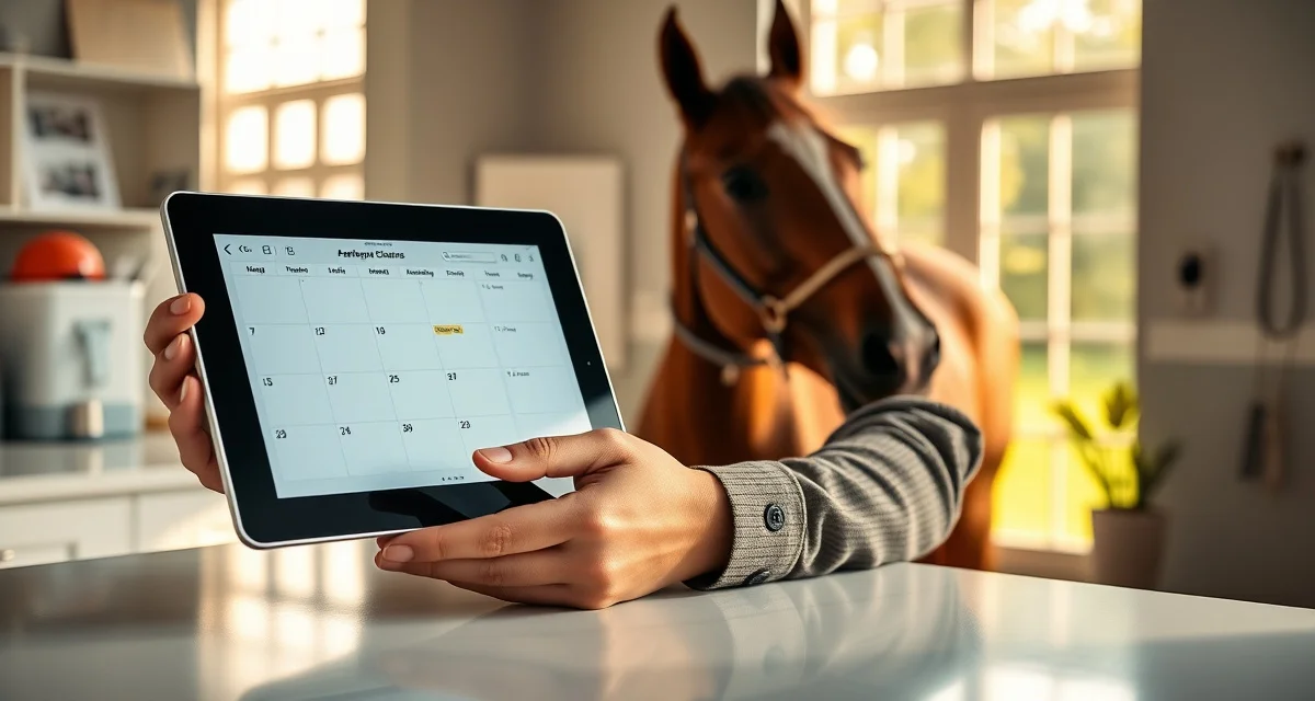 Automated farrier scheduling and appointment reminder system Farrier using reminder software on tablet to automate horse appointment confirmations and reduce no-shows