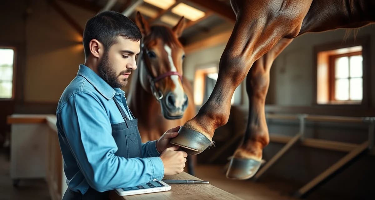 Digital farrier scheduling solution for small horse operations Farrier managing horse hoof care with digital scheduling app for small equine operations under 50 horses