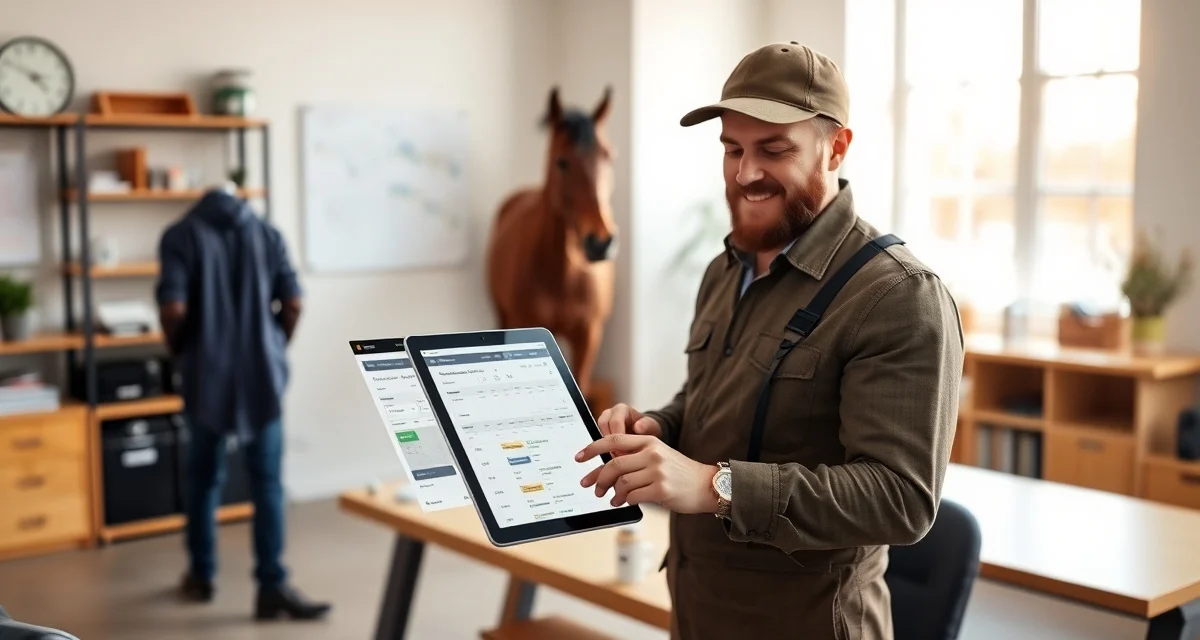 FarrierIQ scheduling software dashboard interface Farrier using business scheduling software to manage appointments and client records for hoof care services