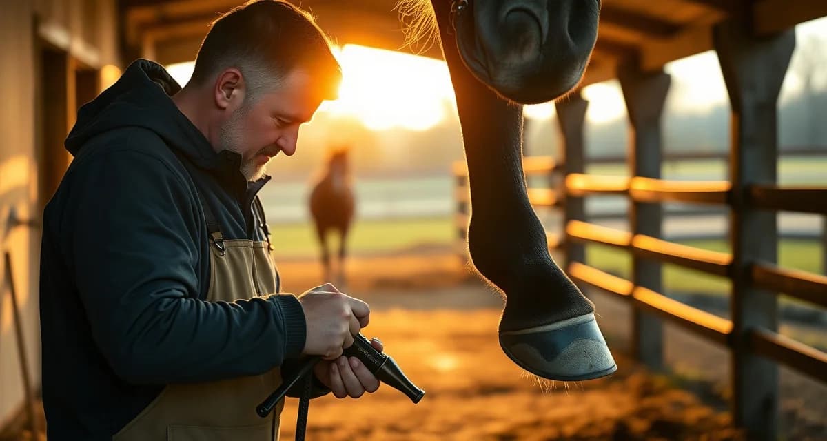 Expert Farrier Services in Chester County Horse Country Professional farrier trimming horse hoof in Chester County Pennsylvania equestrian facility with premium farrier management app tools