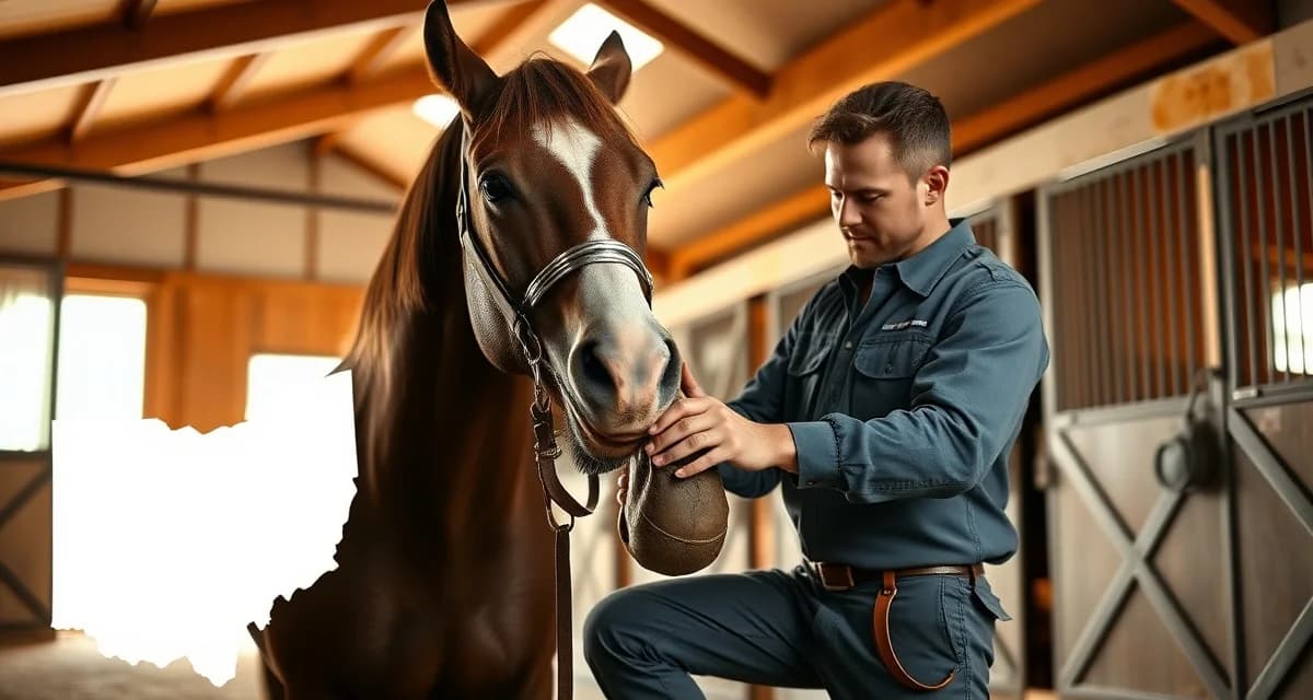 Tri-state farrier management solution for Cincinnati region Farrier performing hoof care on a horse in Cincinnati area, representing multi-state farrier scheduling across Ohio, Kentucky, and Indiana.