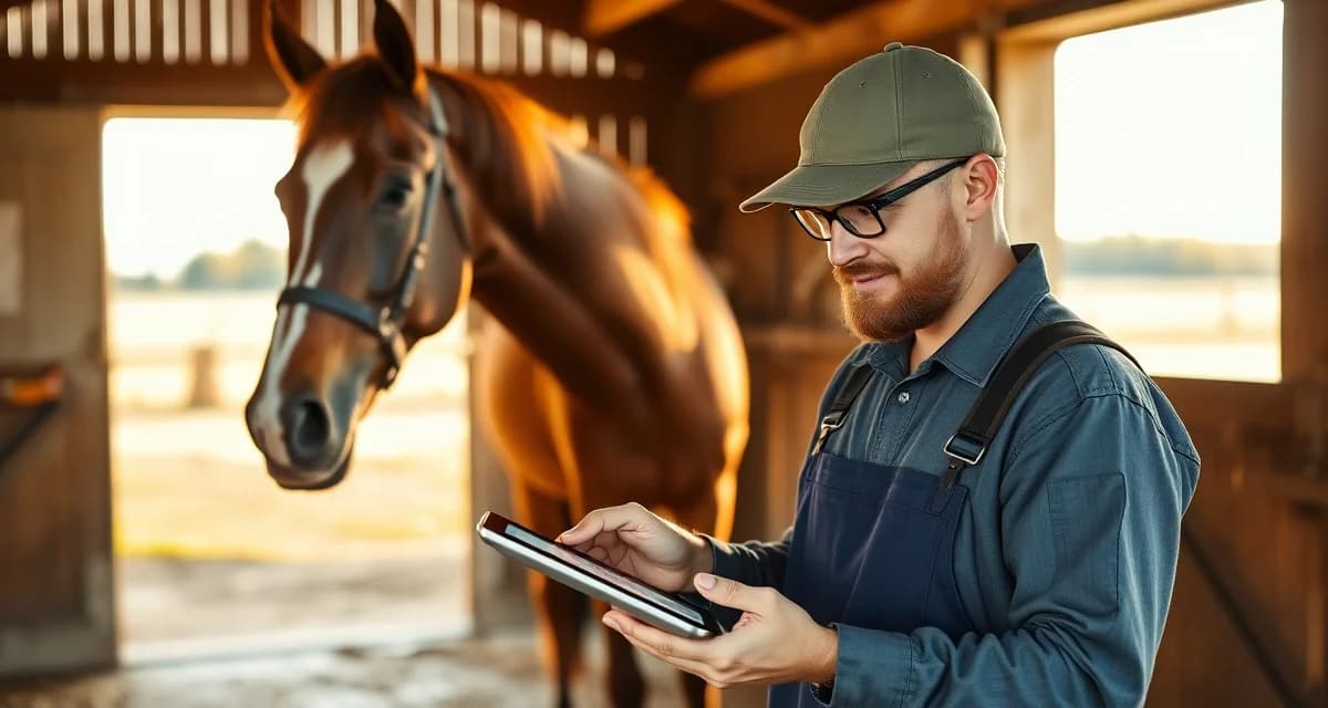FarrierIQ scheduling management solution for Illinois farriers Farrier using scheduling software on tablet to manage hoof care appointments and client records for Illinois horseshoeing business