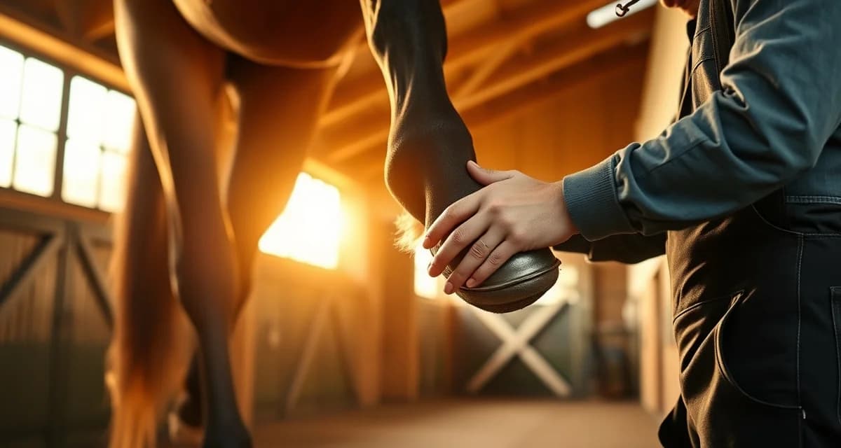 Expert farrier scheduling and hoof management in NJ Farrier performing professional hoof care and trimming on a horse in New Jersey stable setting