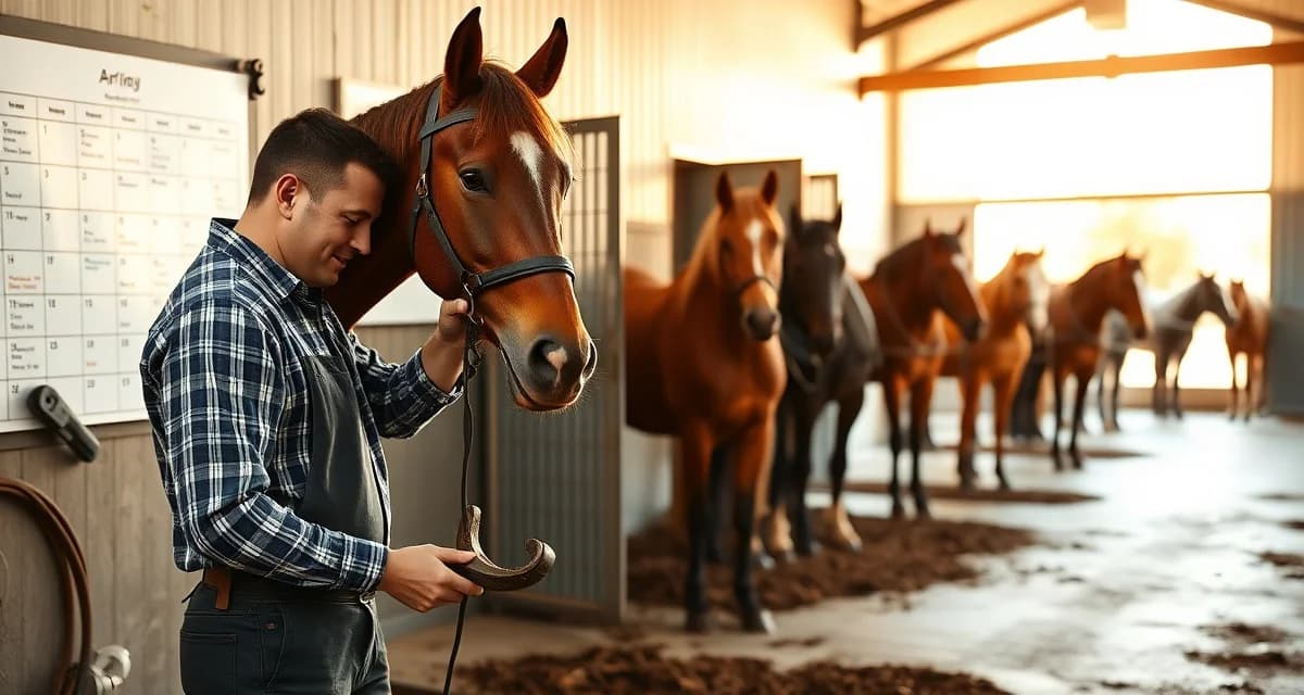 How farriers manage 34% seasonal demand increases Farrier managing seasonal demand spike with organized appointment scheduling system during busy spring show season preparation period