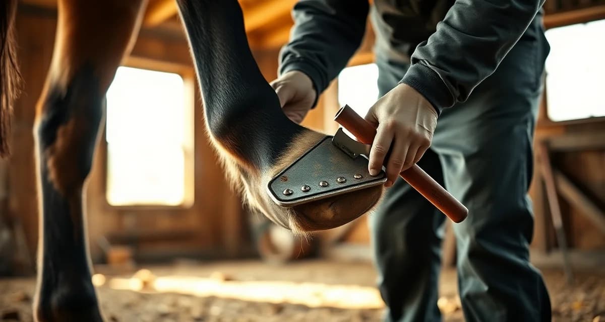Farrier horseshoe pricing and hoof care costs Professional farrier applying steel horseshoes during hoof care trimming and shoeing service in Washington state.