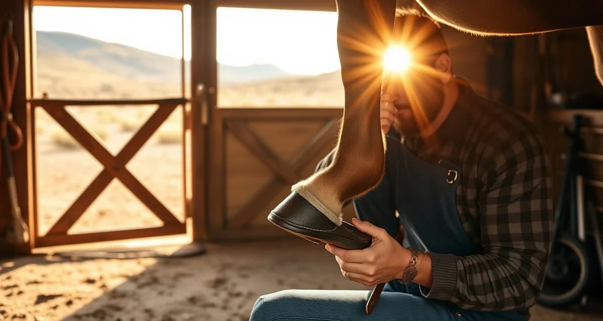 Utah Farrier Hoof Care Management Professional farrier performing expert hoof trimming and care on horse in Utah, demonstrating quality farrier services for desert climate horses.