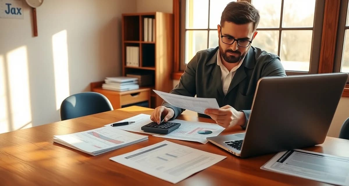 Year-end financial organization for farrier businesses Farrier reviewing organized year-end financial records and tax documents at desk with laptop and calculator for business accounting