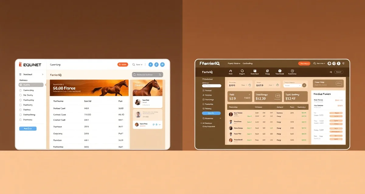 Farrier scheduling software platform comparison FarrierIQ vs EQUINET farrier business software comparison showing feature differences between purpose-built app and hardware ordering system.