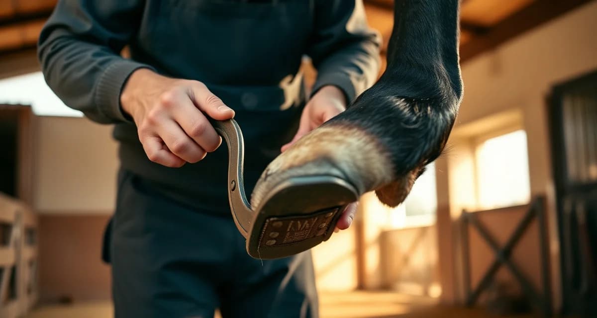 Professional farrier services in North Carolina Skilled farrier trimming and shaping a horse's hoof in North Carolina, demonstrating professional hoof care management techniques.