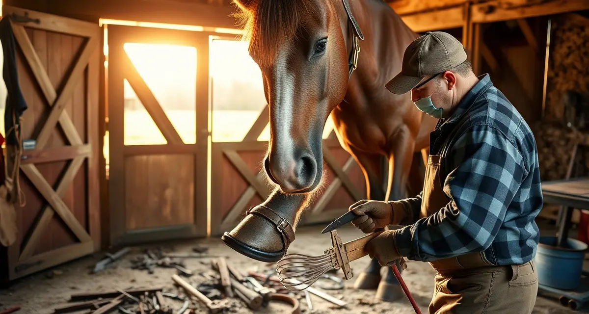Professional farrier services in Pennsylvania Experienced farrier trimming and shoeing a draft horse's hoof in Pennsylvania, demonstrating professional equine hoof care services