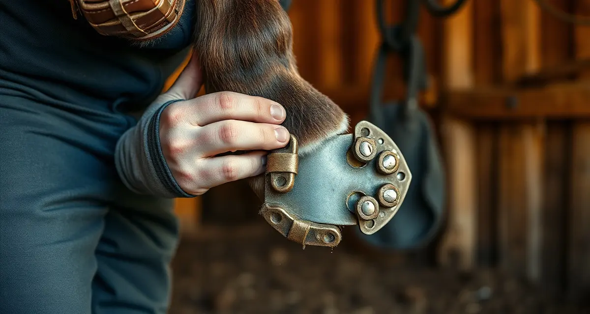 Expert farrier performing horseshoe installation Professional farrier applying steel horseshoes during hoof care and farrier services in Florida