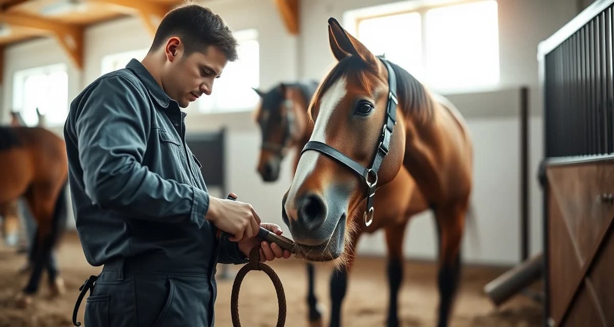 Indianapolis farrier hoof care specialist Professional farrier performing hoof care on a horse in Indianapolis, demonstrating expert farrier scheduling and management services.