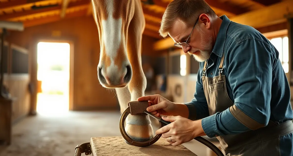 Expert farrier horseshoe installation Professional farrier installing steel horseshoes on a horse's hoof in Kentucky, demonstrating farrier services and pricing.