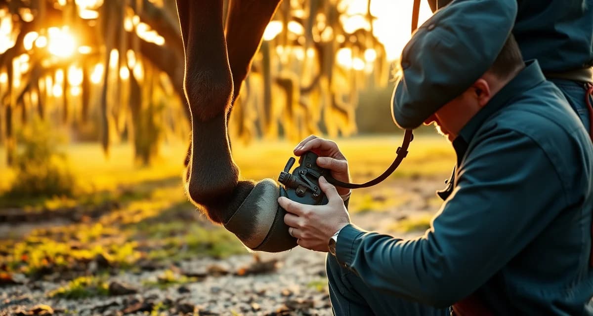 Expert farrier scheduling software for Louisiana equine professionals Professional farrier providing hoof care management to horse in Louisiana, demonstrating specialized equine farrier services