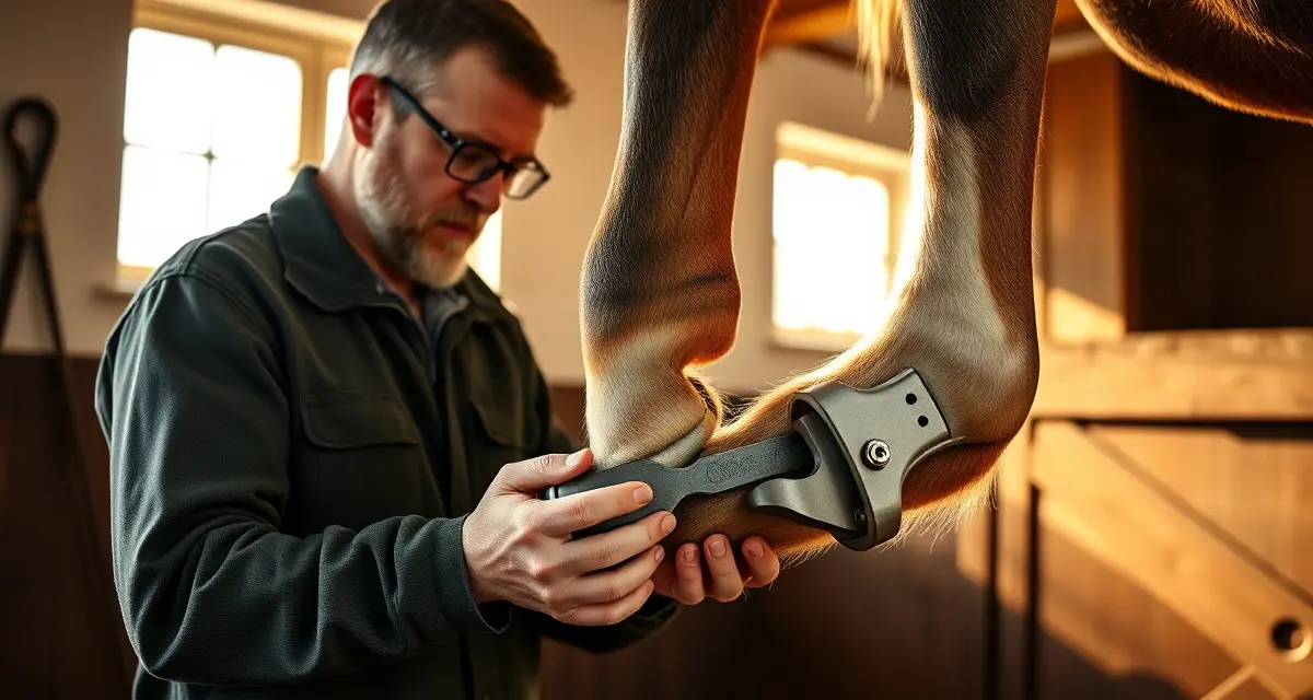 Professional farrier pricing and hoof care services across Maryland regions Maryland farrier performing hoof care and horseshoe application on a horse, demonstrating professional farrier services.