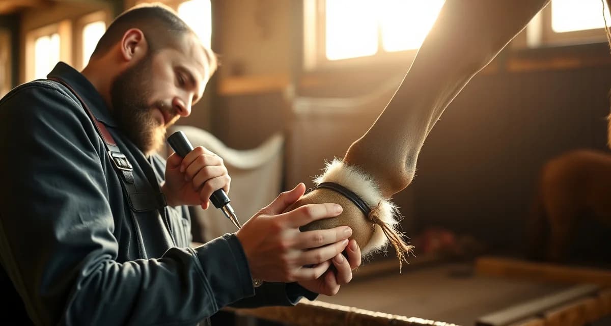 Farrier performing hoof care and trimming work Professional farrier trimming and caring for horse hoof, demonstrating the skilled labor behind Massachusetts farrier pricing and hoof care services.