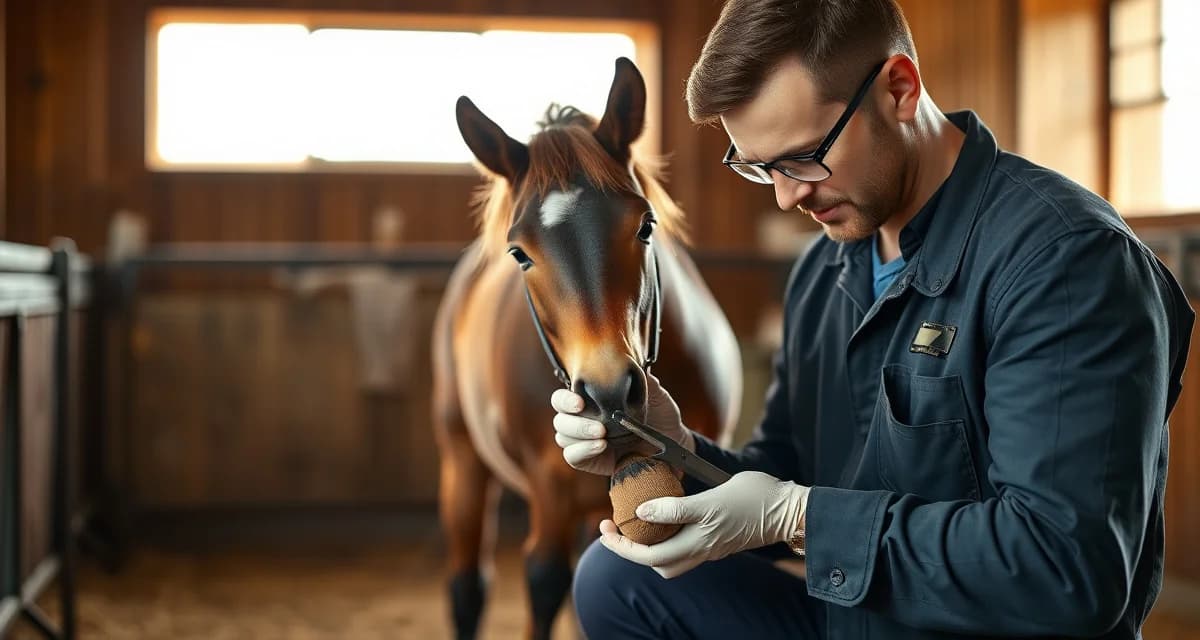 Professional miniature horse shoeing and hoof trimming Farrier demonstrating proper trimming technique on miniature horse hooves, showing specialized hoof care for small equines
