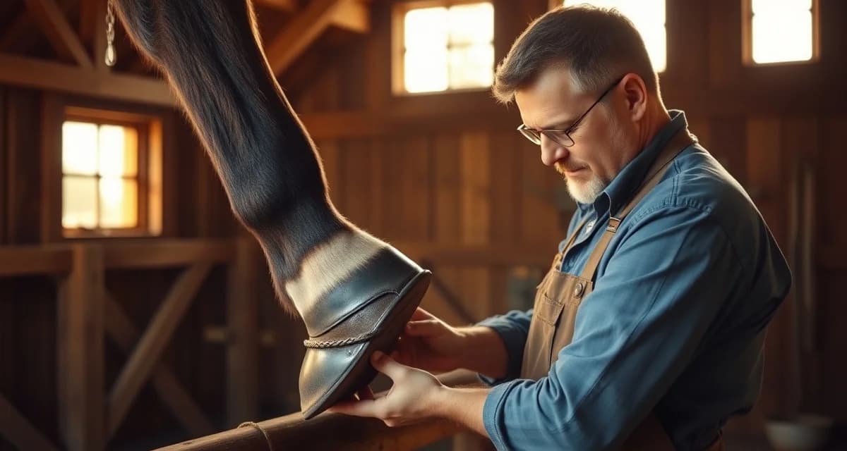 Missouri Farrier Pricing and Hoof Care Services Professional farrier performing hoof care and shoeing services on horse in Missouri, demonstrating typical farrier work and pricing services
