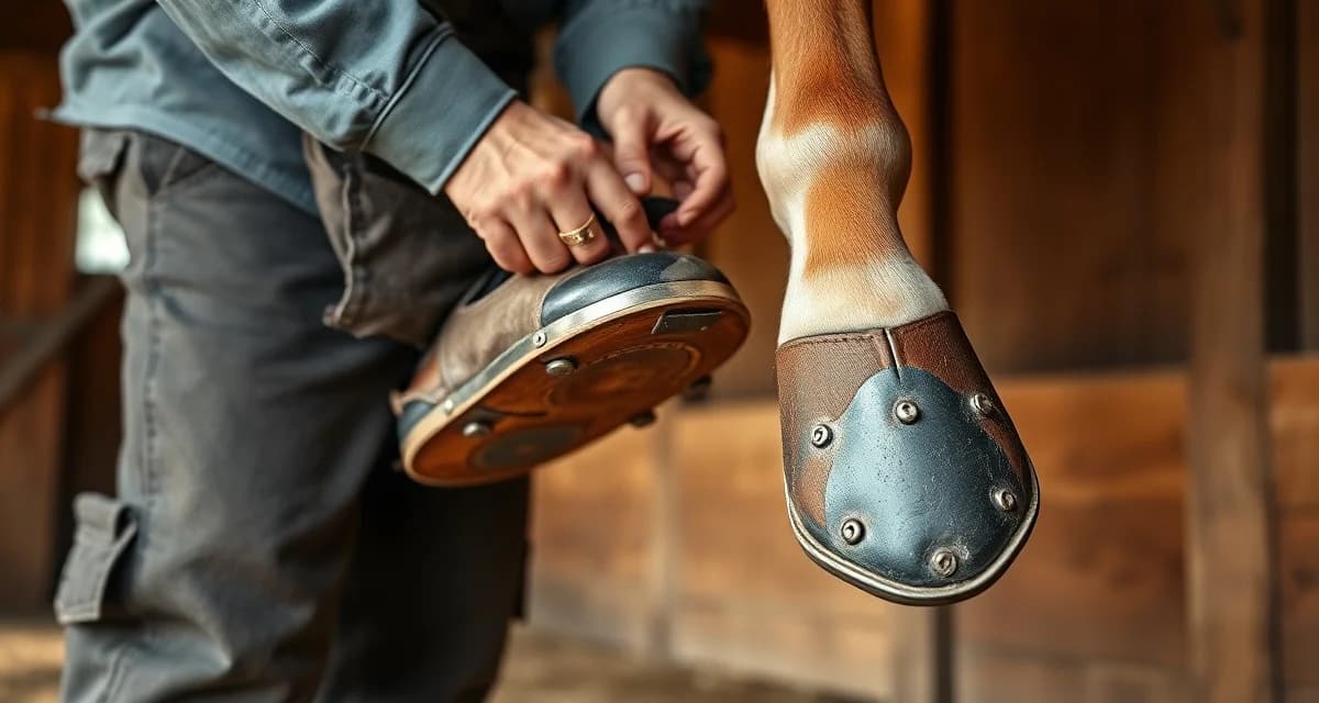 Expert Morgan endurance shoeing setup Farrier applying endurance shoes to Morgan horse hoof showing proper shoeing technique for long-distance competition