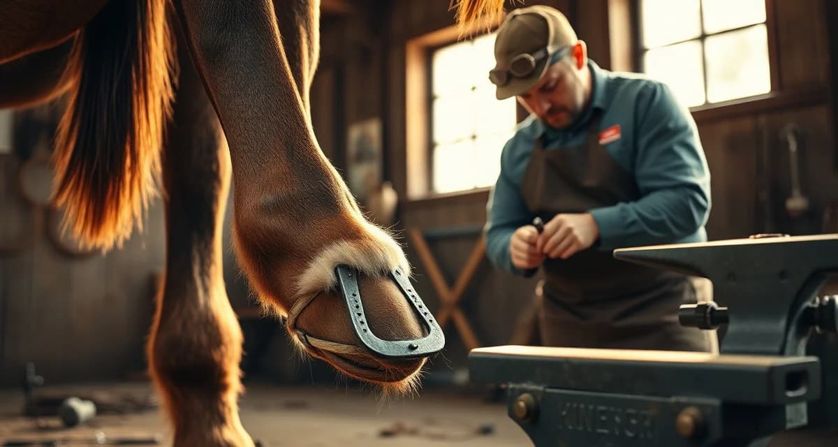 Expert Morgan horse shoeing techniques Professional farrier applying horseshoe to Morgan horse hoof, demonstrating proper shoeing technique for durable hooves