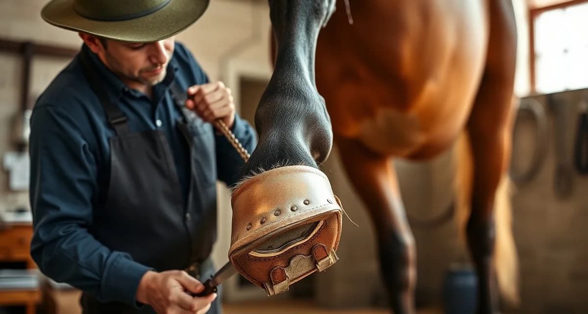 Expert Morgan western pleasure shoeing technique Farrier fitting western pleasure shoe on Morgan horse hoof for optimal animation and jog performance