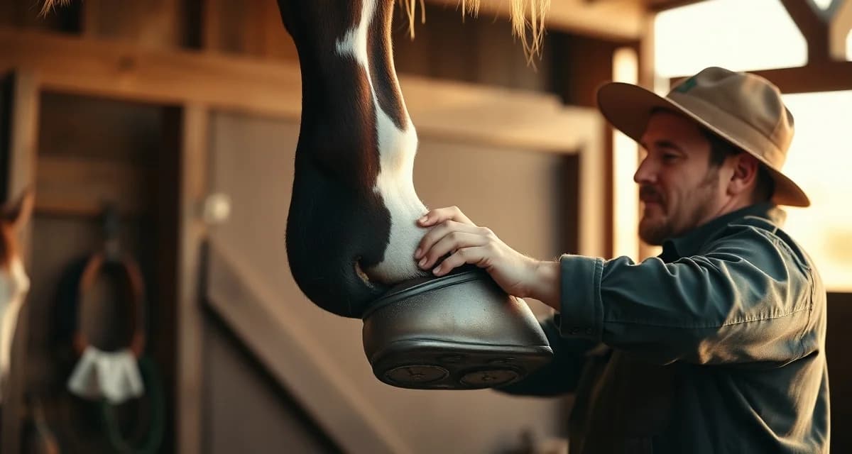 Professional paint horse shoeing technique Farrier shoeing a paint horse's hoof, demonstrating proper trimming and nail placement for western work disciplines
