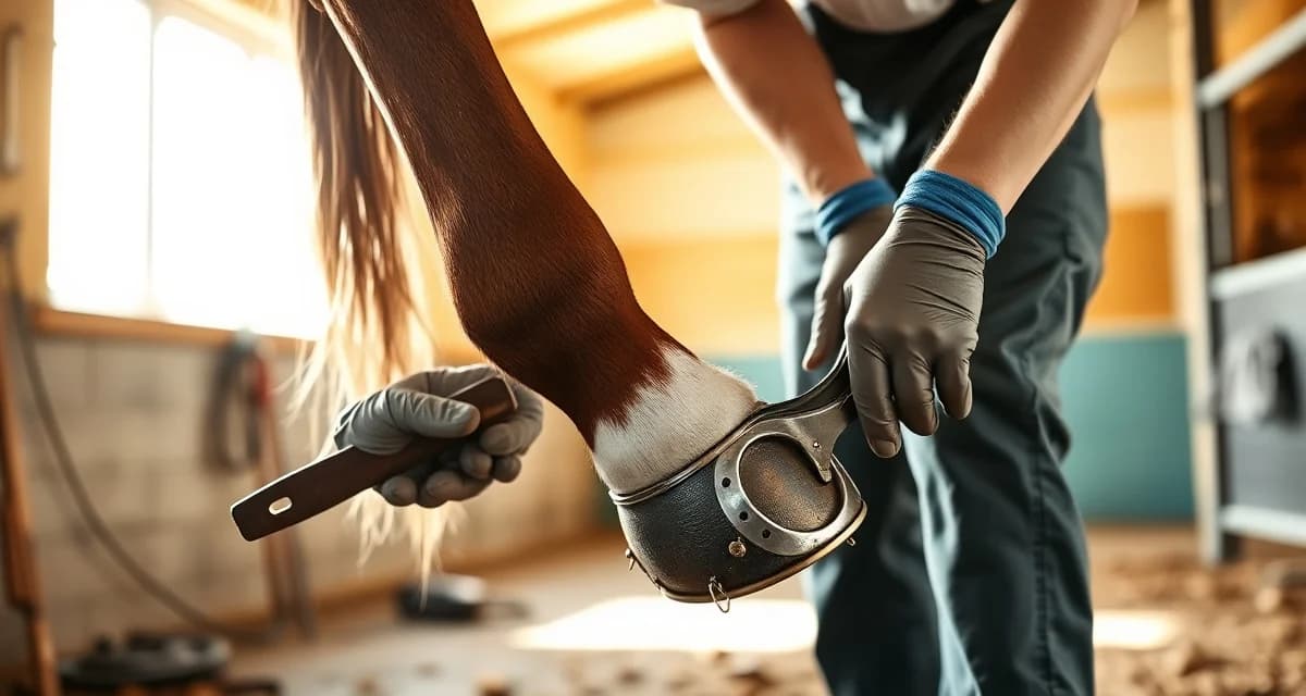Professional paint horse shoeing schedule and hoof care Farrier shoeing a paint horse's hoof every 6-8 weeks for optimal hoof care and maintenance