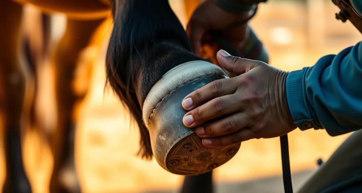 Expert Paso Fino shoeing for optimal gait performance Farrier shoeing a Paso Fino horse's hoof with proper technique to preserve the natural four-beat gait